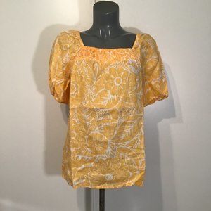 Talbots Square Neck Linen Top in Leafy Tropical Print Size M